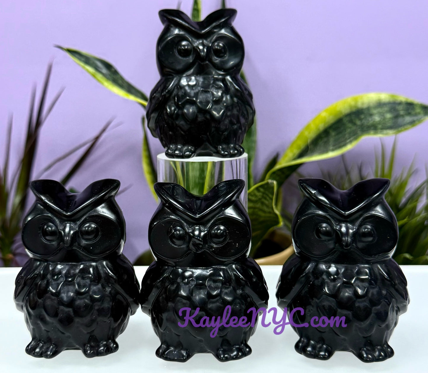 Wholesale Lot 4 pcs Natural Black Obsidian Owls Crystals Healing Energy