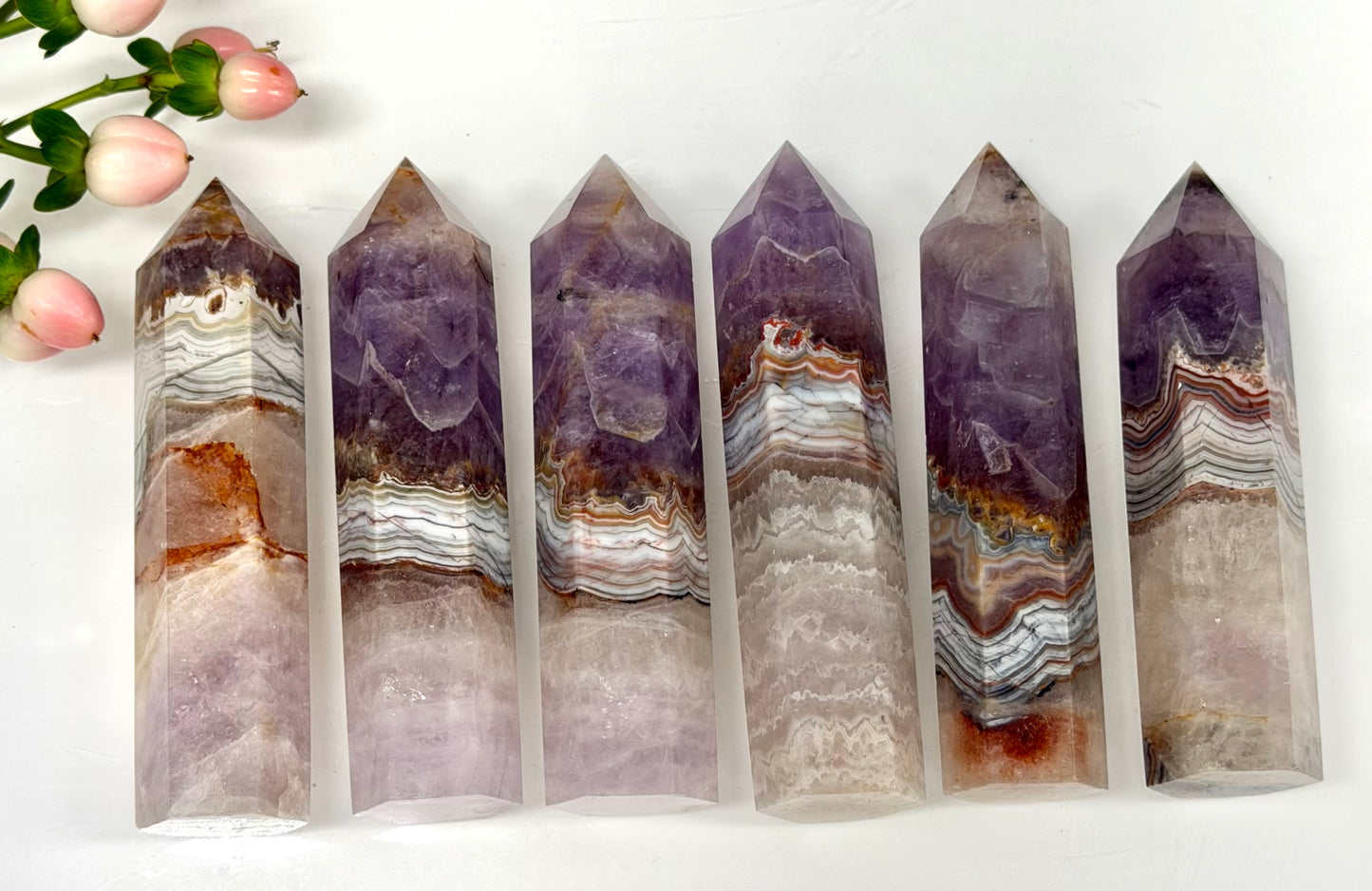 1 lb Natural Amethyst Lace Agate Obelisk Tower