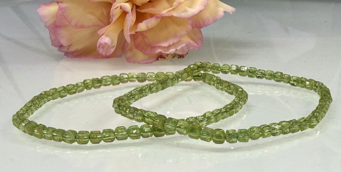 6 PCs Natural Peridot Faceted 3.2mm Stretch Bracelet 7”