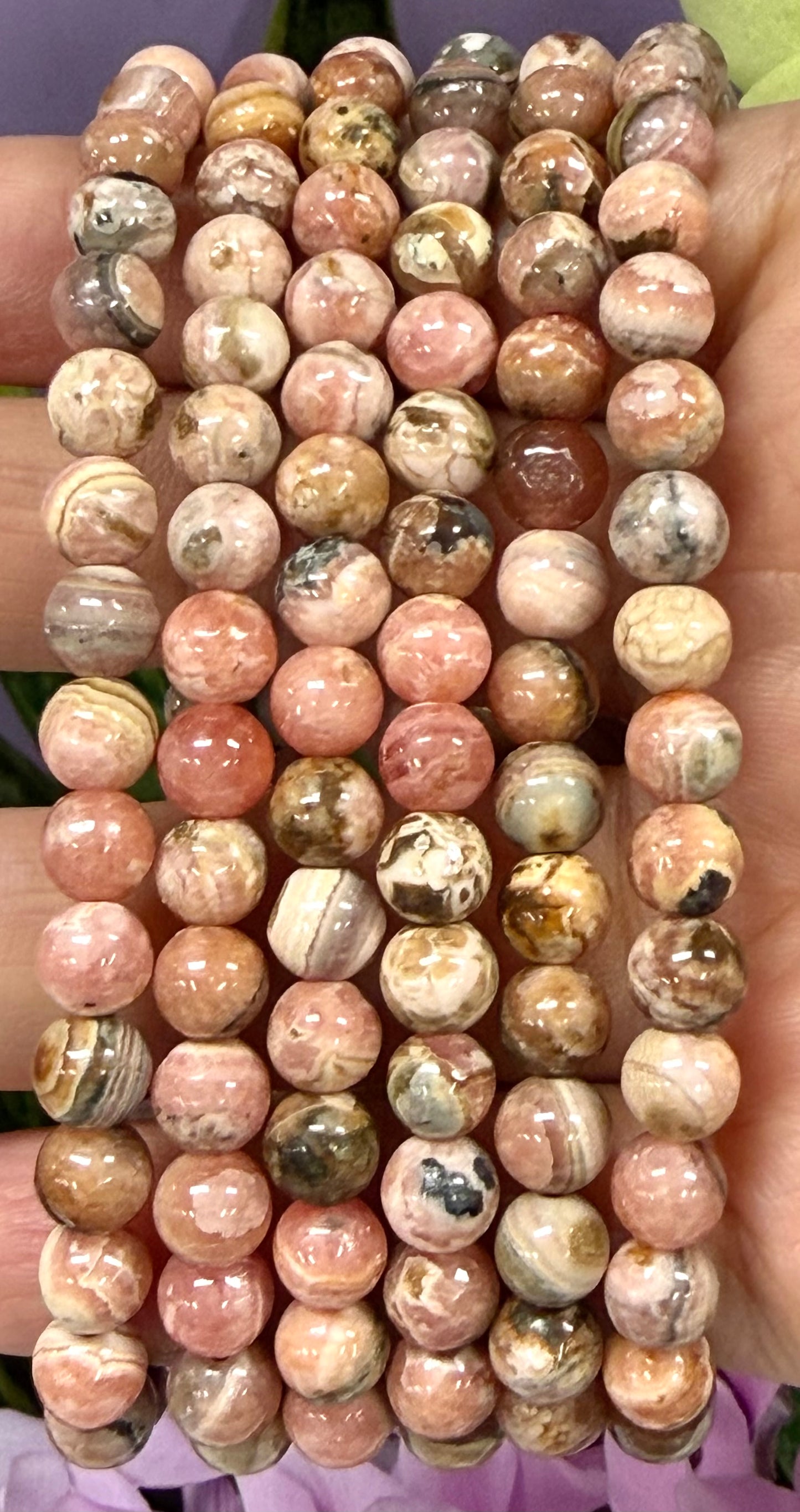 Wholesale 6 Pcs 6mm Rhodochrosite Natural Crystal Healing Stretch Bracelet 7.5”