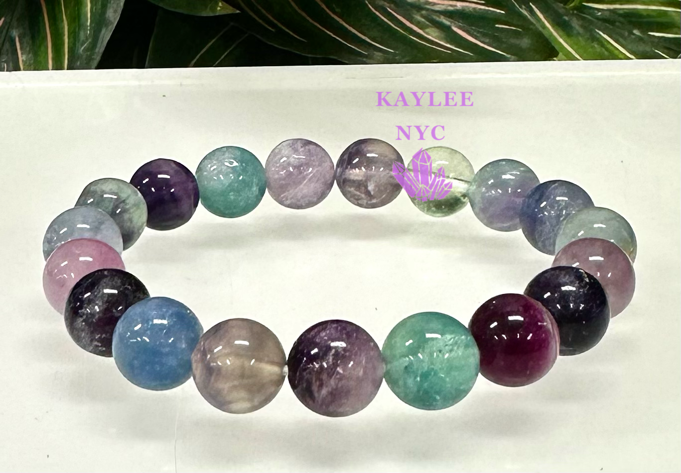 6 PCs 10mm Natural Rainbow Fluorite Stretch Bracelet 7.5”