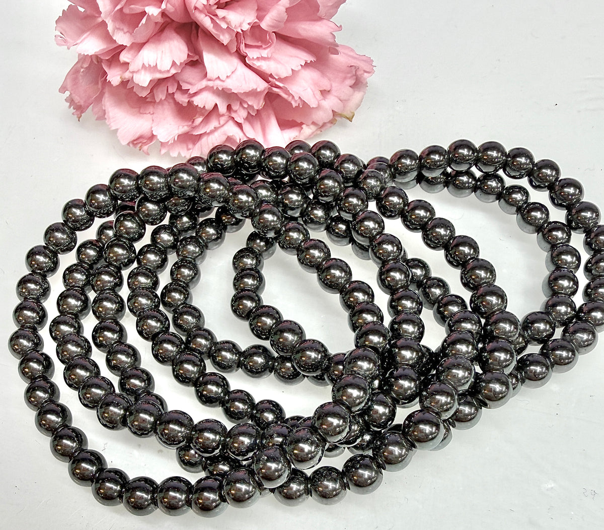 Wholesale Lot 6 Pcs Natural Hematite 6mm 7.5” Crystal Healing Stretch Bracelet