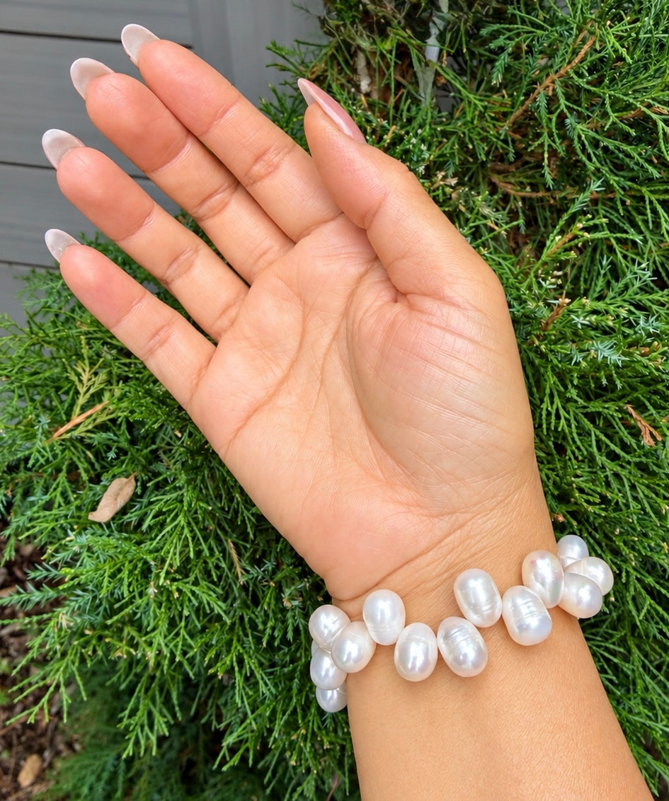 Wholesale 6 Pcs 8x12mmNatural Freshwater Pearl Healing Stretch Bracelet 7.3”
