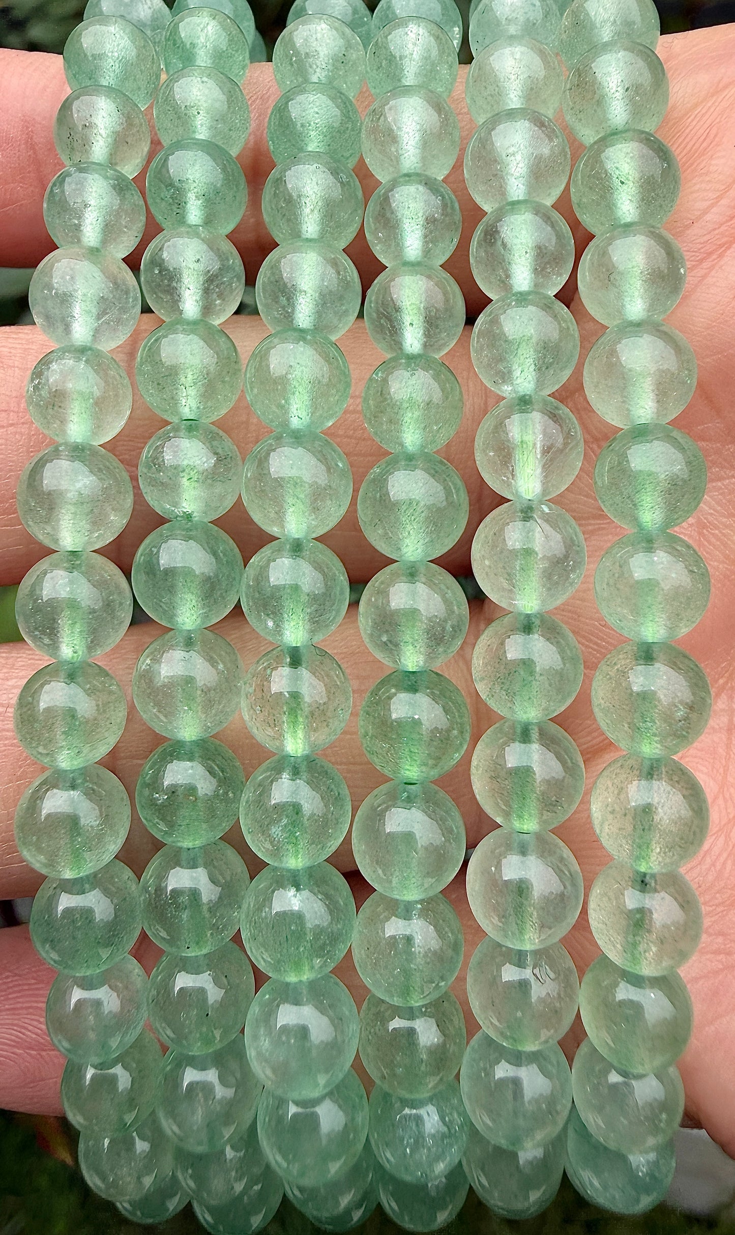 Wholesale 6 Pcs Natural Green Strawberry Quartz 6mm 7.5” Crystal Healing Stretch Bracelet