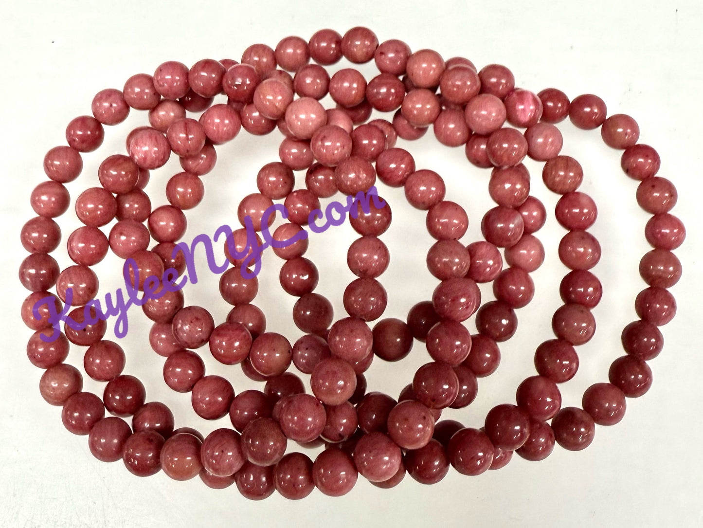 Wholesale 6 Pcs Natural Pink Rhodonite 6mm 7.5” Crystal Healing Stretch Bracelet