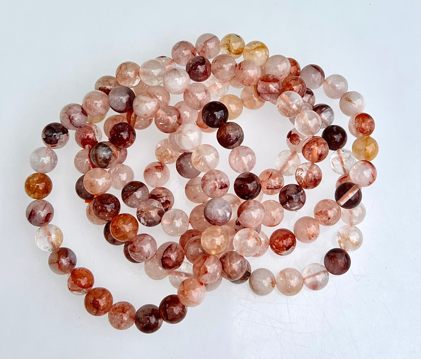Wholesale 6 Pcs Natural Hematoid Fire Quartz 8mm 7.5” Crystal Stretch Bracelet