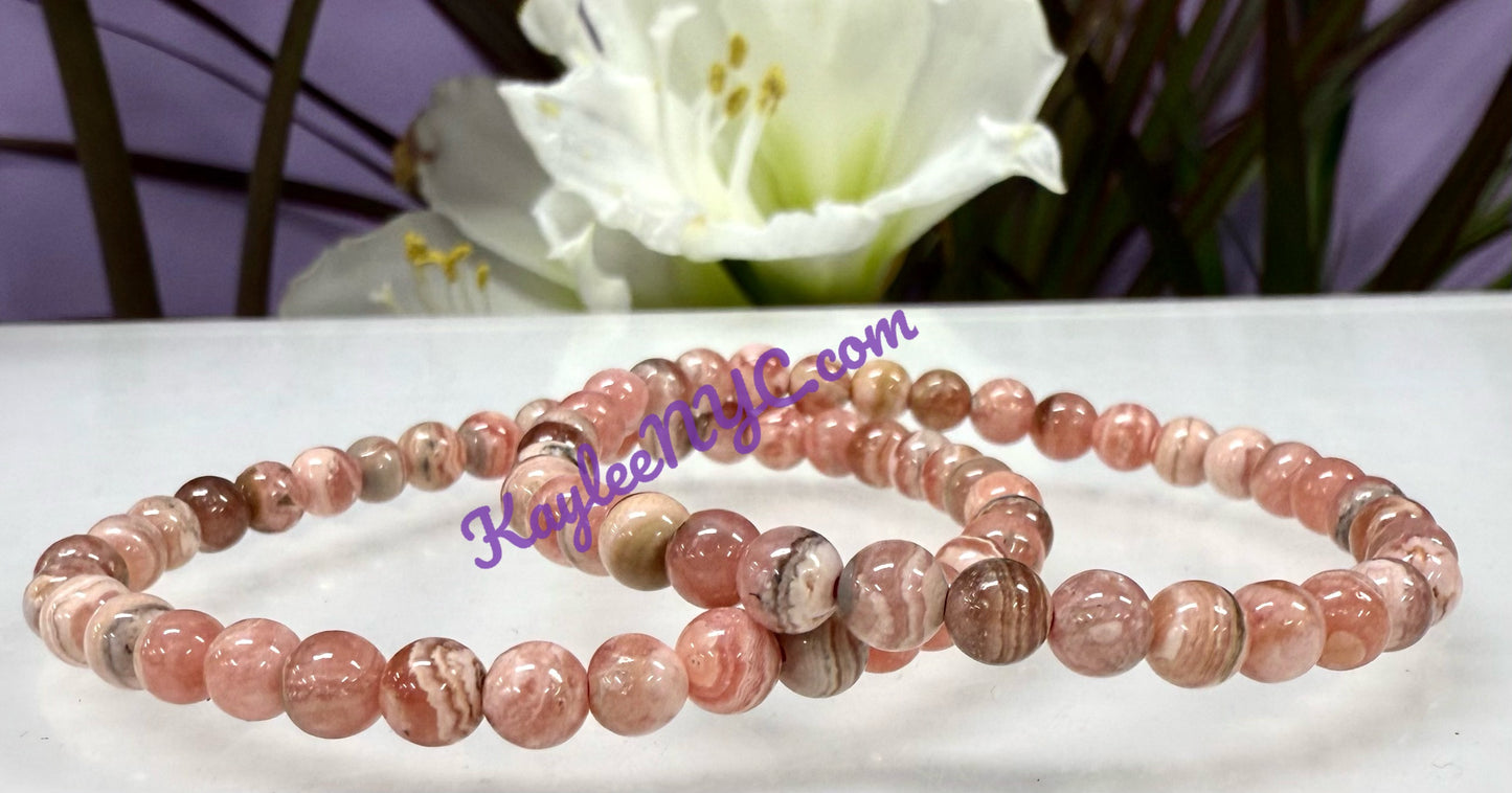 Wholesale 6 Pcs Natural Rhodochrosite 5.5mm 7.5” Crystal Healing Stretch Bracelet