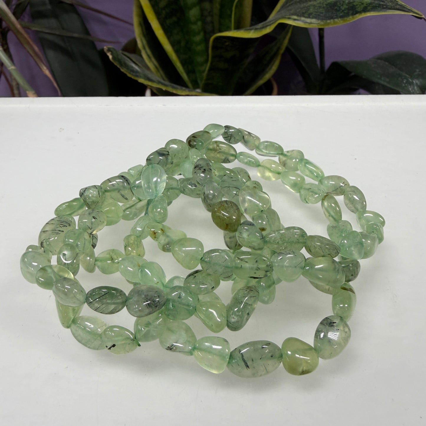 Wholesale 6 Pcs 8mm Green Prehnite Tumble Natural Crystal Healing Stretch Bracelet 7.5"