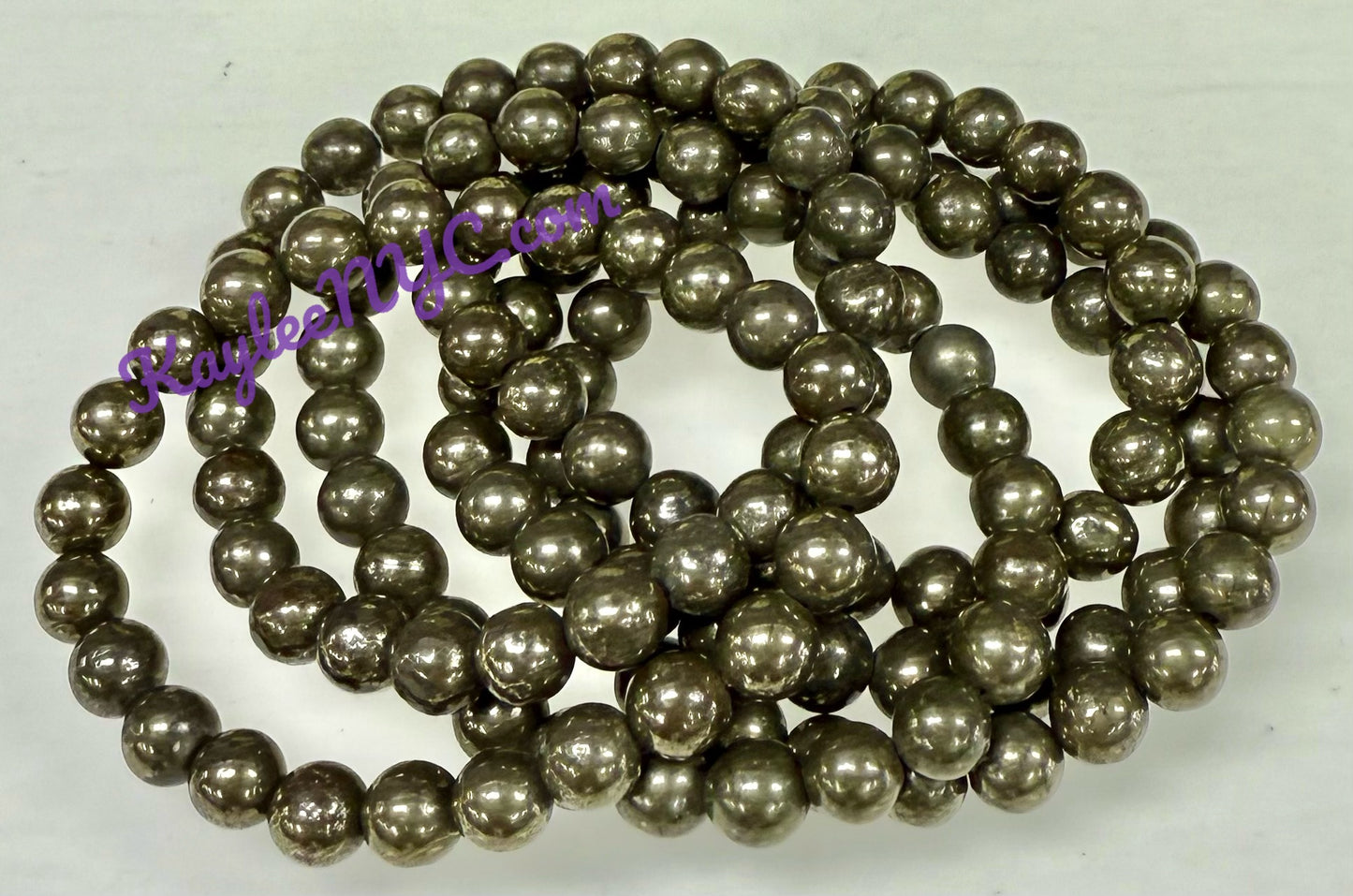 Wholesale 6 Pcs Natural Pyrite 8mm 7.5” Crystal Healing Stretch Bracelet