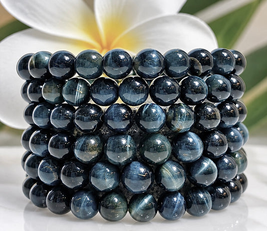 Wholesale 6 Pcs Natural Blue Tiger Eye 8mm 7.5” Stretch Bracelet Crystal Healing Energy