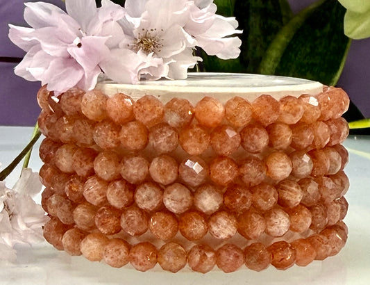 6 PCs 6mm Natural Sunstone Faceted Bracelet 7.5”