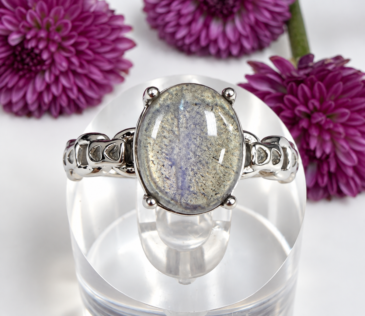 Wholesale Lot 7 pcs Natural Labradorite Stainless Steel Ring (316) 8x10mm