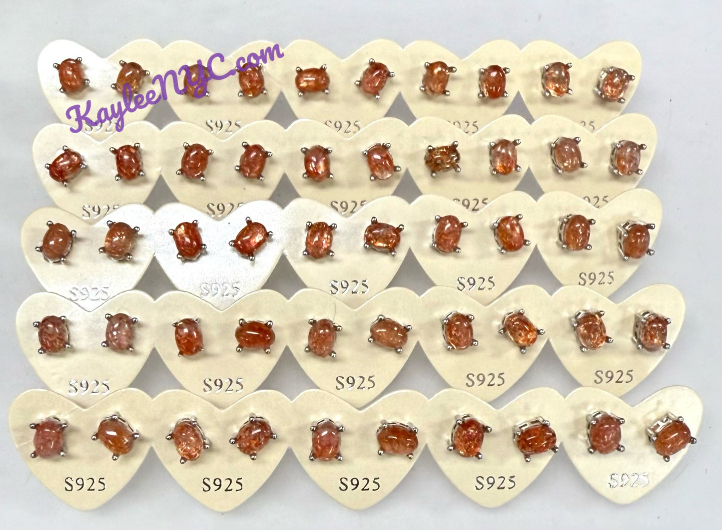 Wholesale Lot 5 Pairs Natural Sunstone Sterling Silver(925) Earring Studs 5x7mm