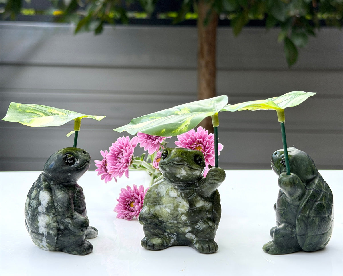 6 PCs Natural Nephrite Jade Turtle with Leaf healing energy