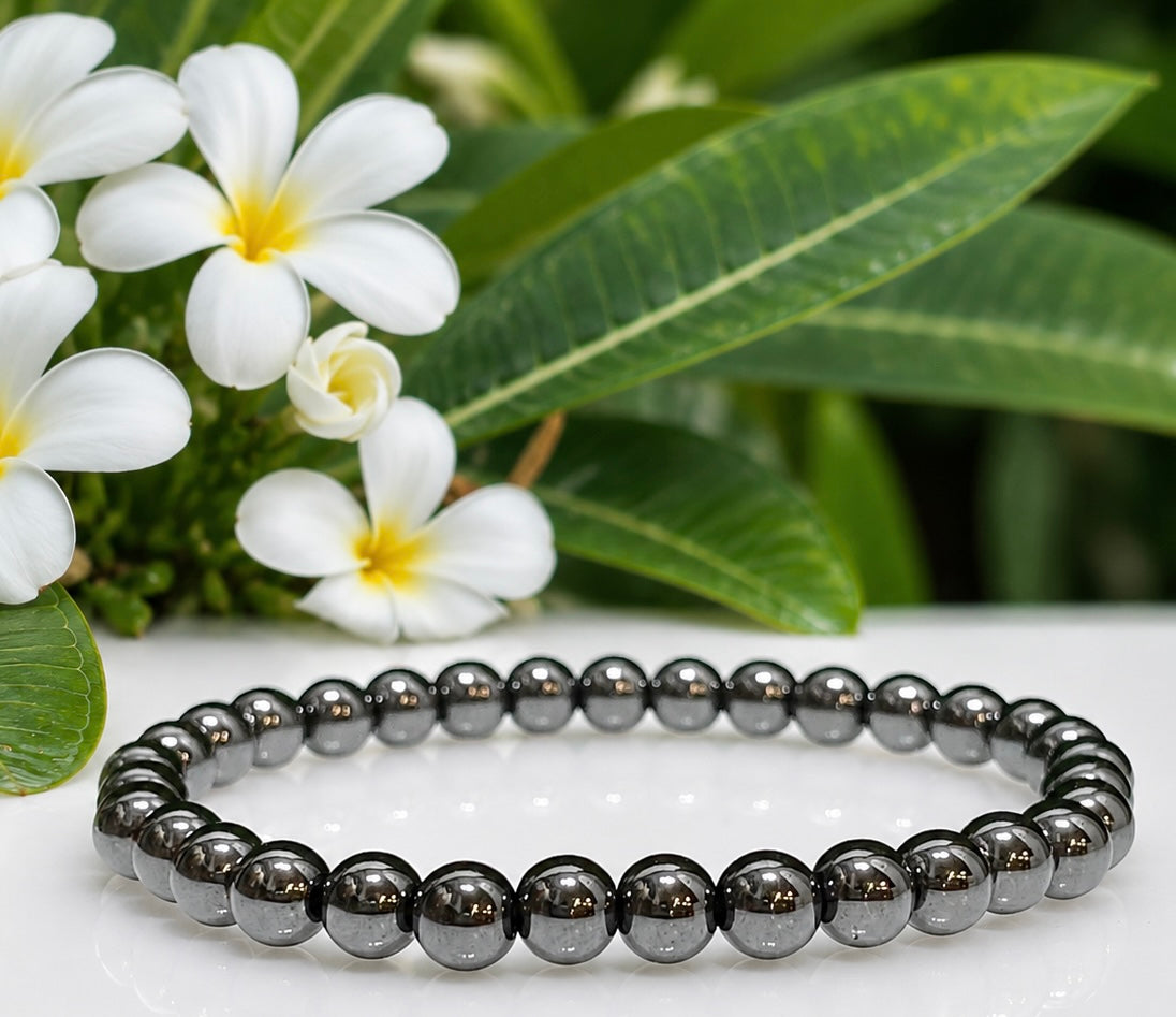 Wholesale Lot 6 Pcs Natural Hematite 6mm 7.5” Crystal Healing Stretch Bracelet