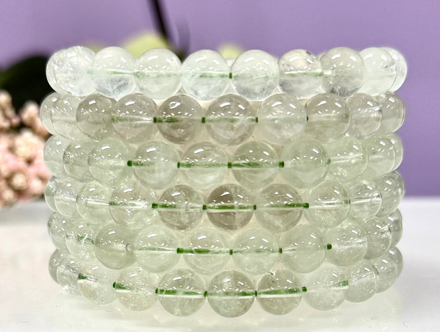 6 PCs Prasiolite 8mm 7.5” Stretch Bracelet crystals healing energy