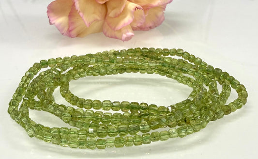 6 PCs Natural Peridot Faceted 3.2mm Stretch Bracelet 7”