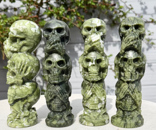 4 PCs 6” Natural Nephirte Jade Skulls Crystal Healing Energy
