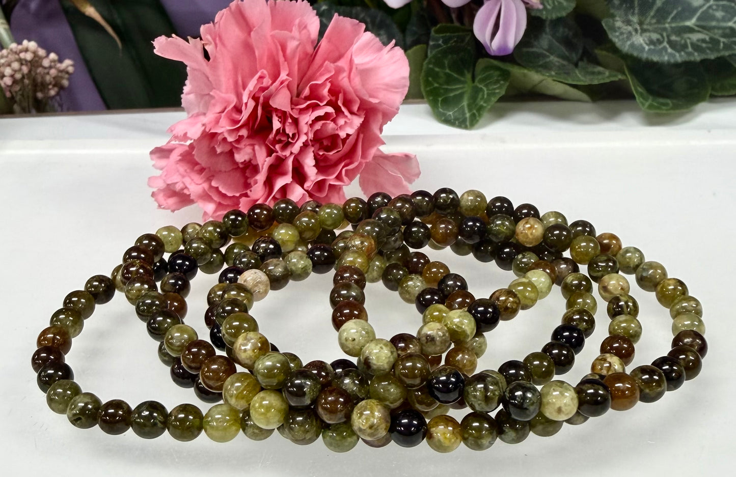 Wholesale 6 Pcs 6mm Green Garnet Stretch Bracelet Natural Crystal Healing Energy