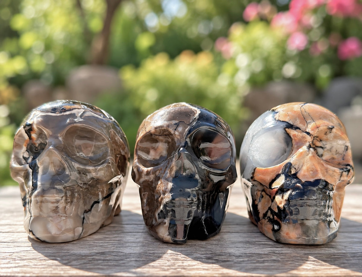 Wholesale lot 3 Pcs Natural Volcano Agate Skull Crystals Healing Energy