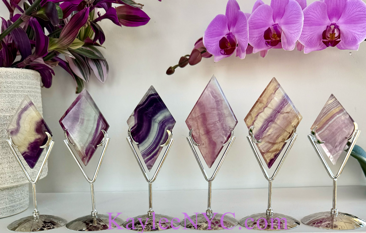 Wholesale Lot 6 PCs Natural Rainbow Fluorite Diamond w/stand Healing Energy