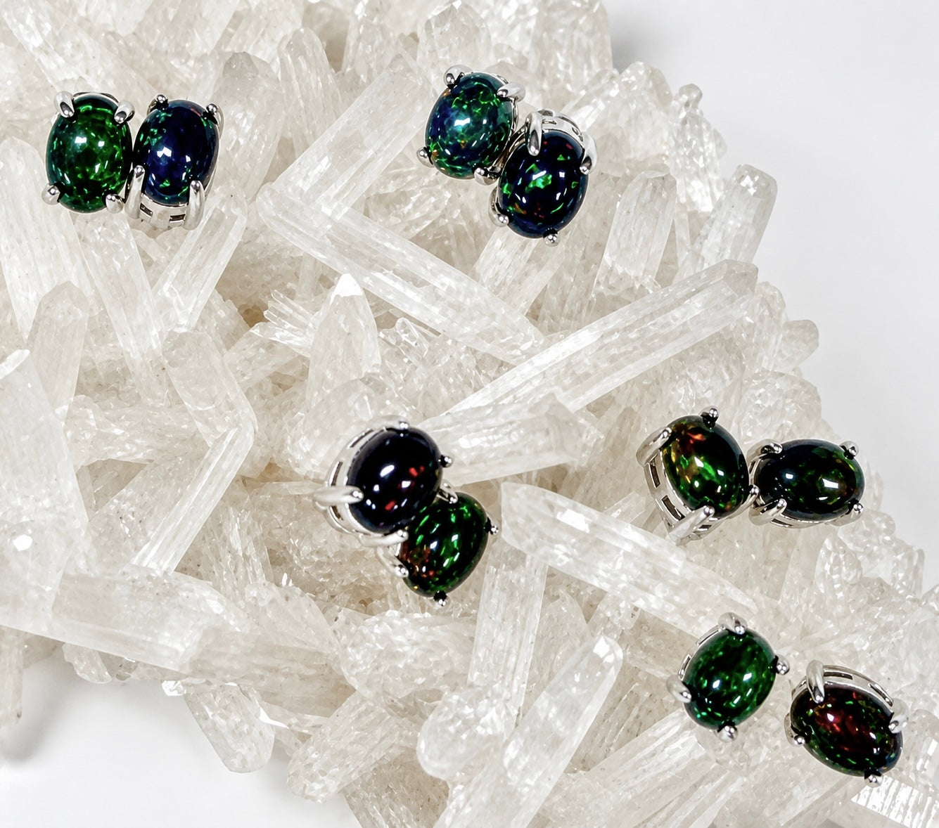 Wholesale 5 Pairs Black Opal Sterling Silver(925) Posts