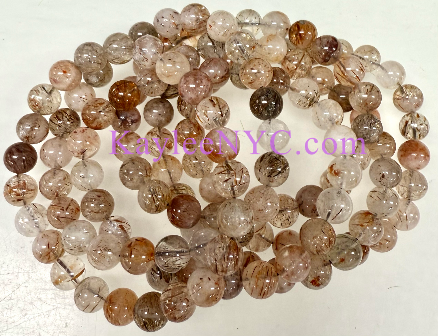 Wholesale 6 Pcs Natural Rutilated Quartz 8mm 7.5” Crystal Healing Stretch Bracelet