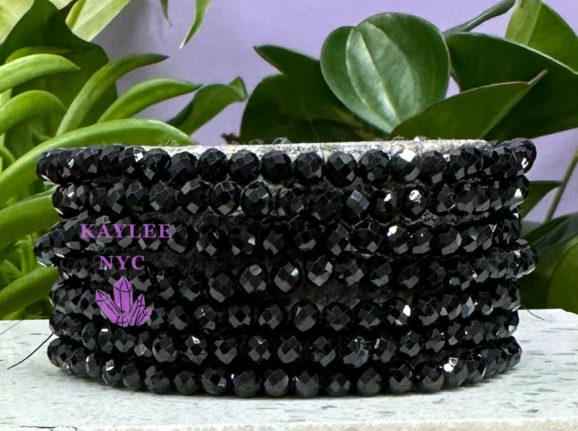 6 PCs 4mm Natural Black Spinel Faceted Bracelet 7.5”