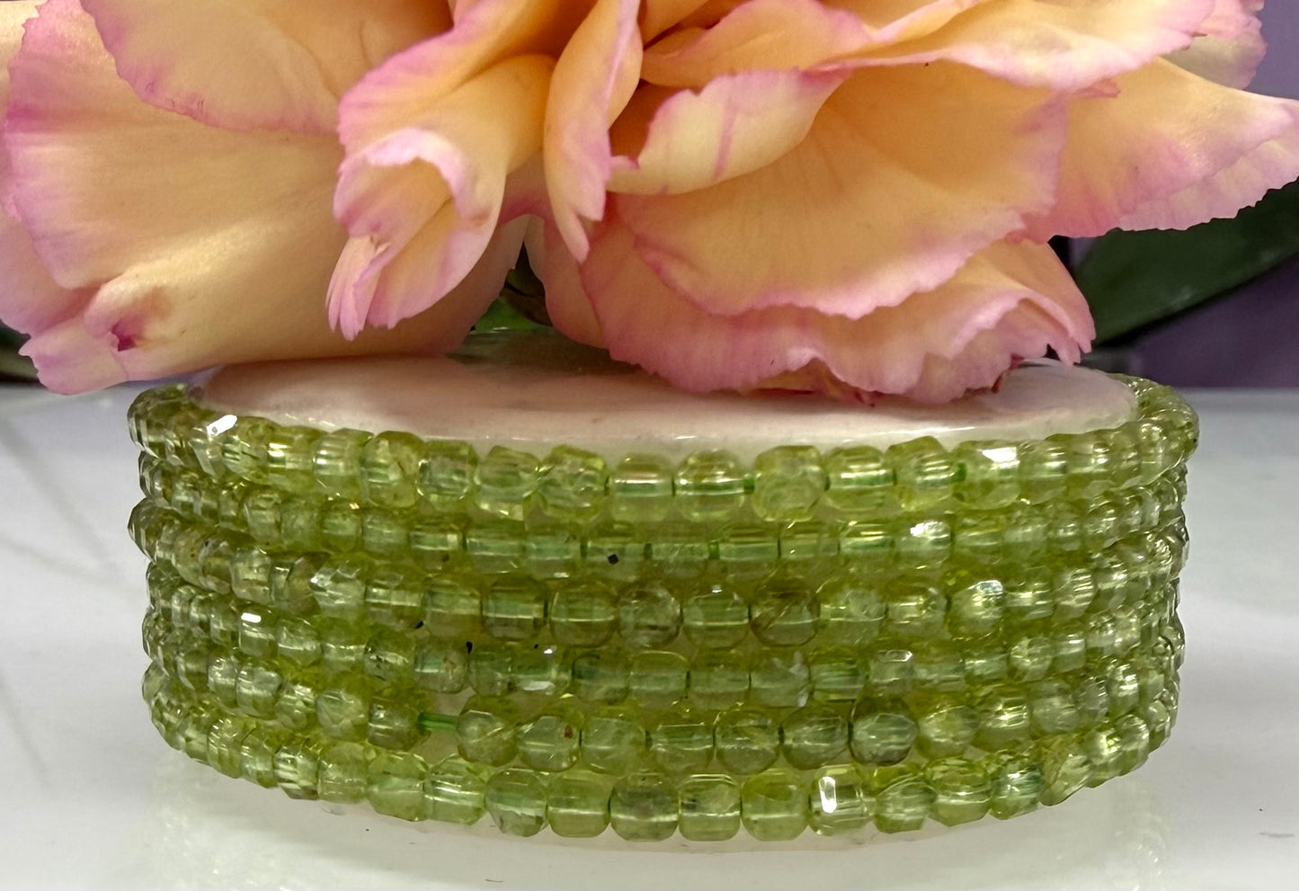 6 PCs Natural Peridot Faceted 3.2mm Stretch Bracelet 7”