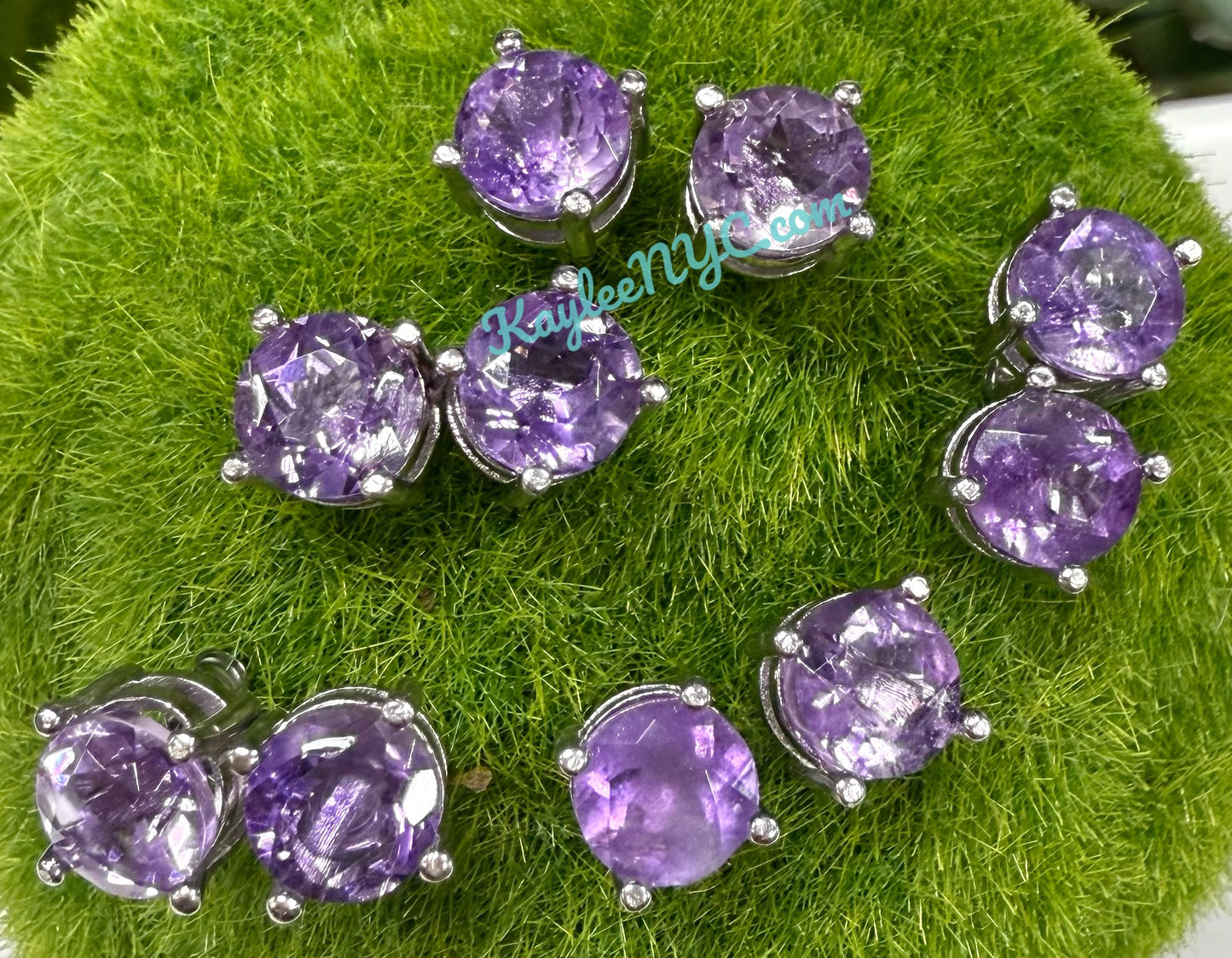 Wholesale Lot 5 Pairs Natural Amethyst Sterling Silver(925) Earring Studs 8mm round
