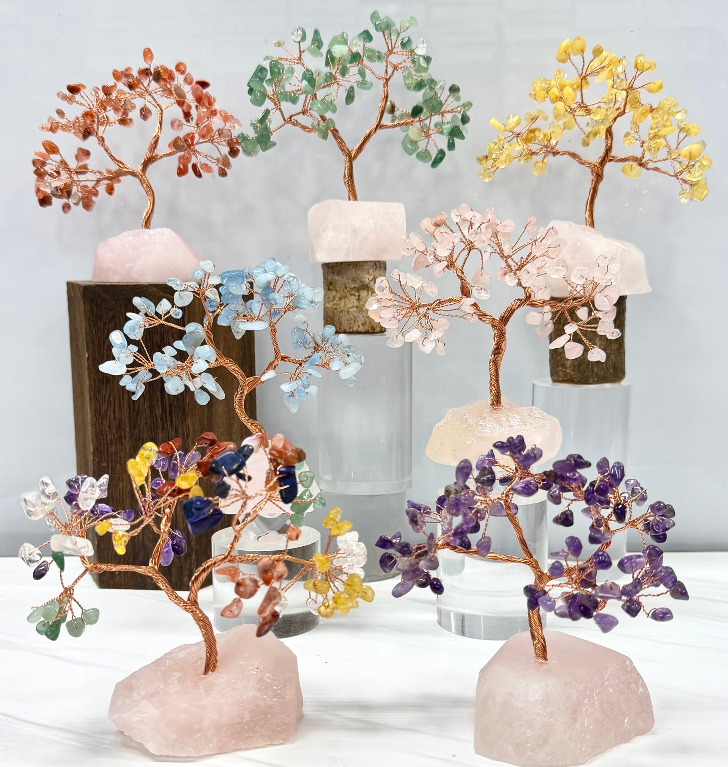 Wholesale Lot 4 Pcs Bonsai Tree with Rose Quartz Crystal Base