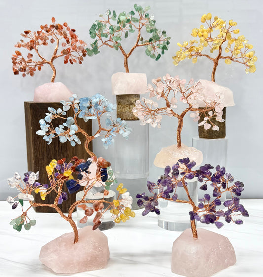 Wholesale Lot 4 Pcs Bonsai Tree with Rose Quartz Crystal Base