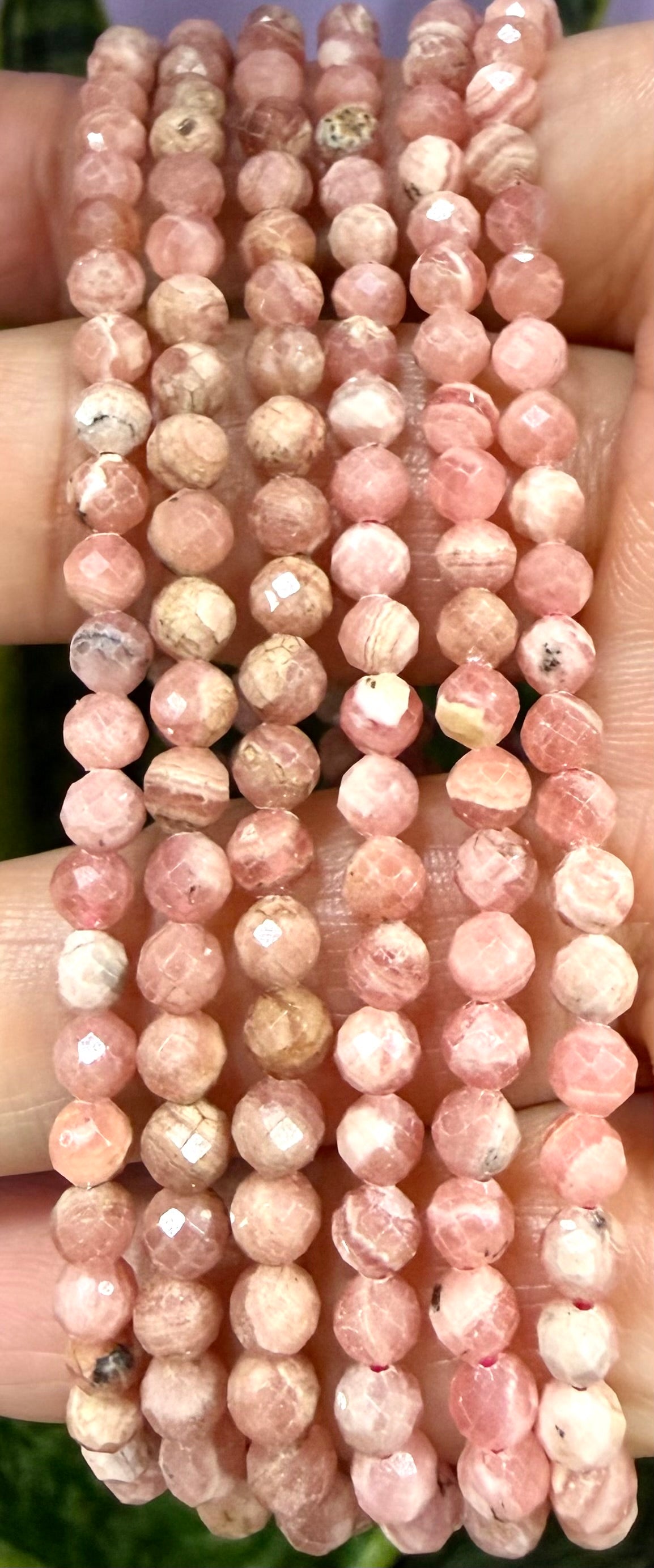 Wholesale Lot 6 Pcs  Natural Rhodochrosite 4mm Faceted 7.5” Crystal Healing Stretch Bracelet