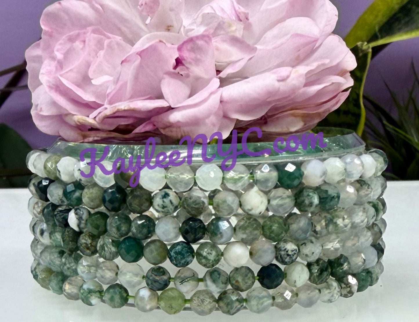 Wholesale Lot 6 Pcs Natural Faceted Moss Agate 4mm 7.5” Crystal Healing Stretch Bracelet