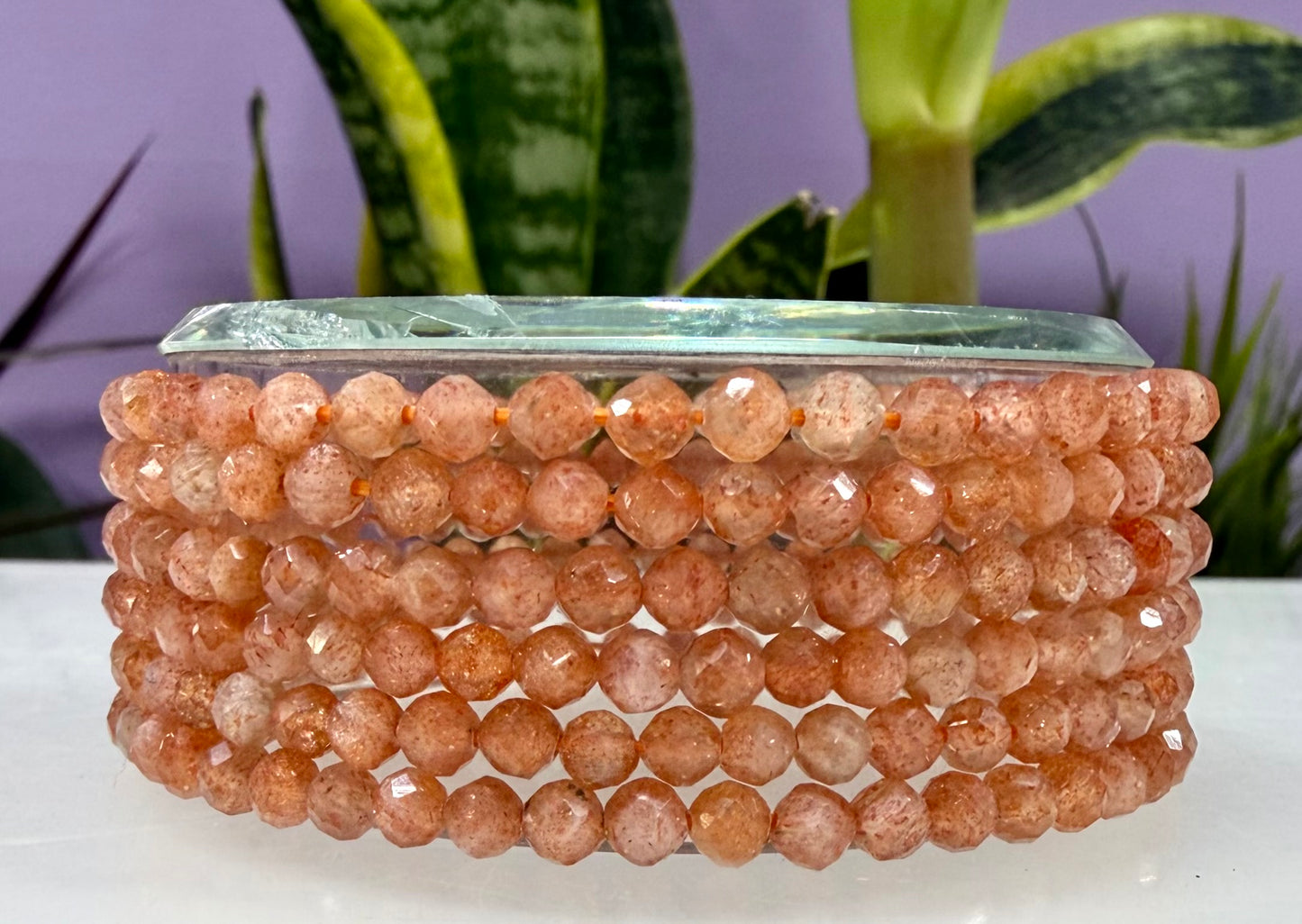 6 PCs 4mm Natural Sunstone Faceted Bracelet 7.5”