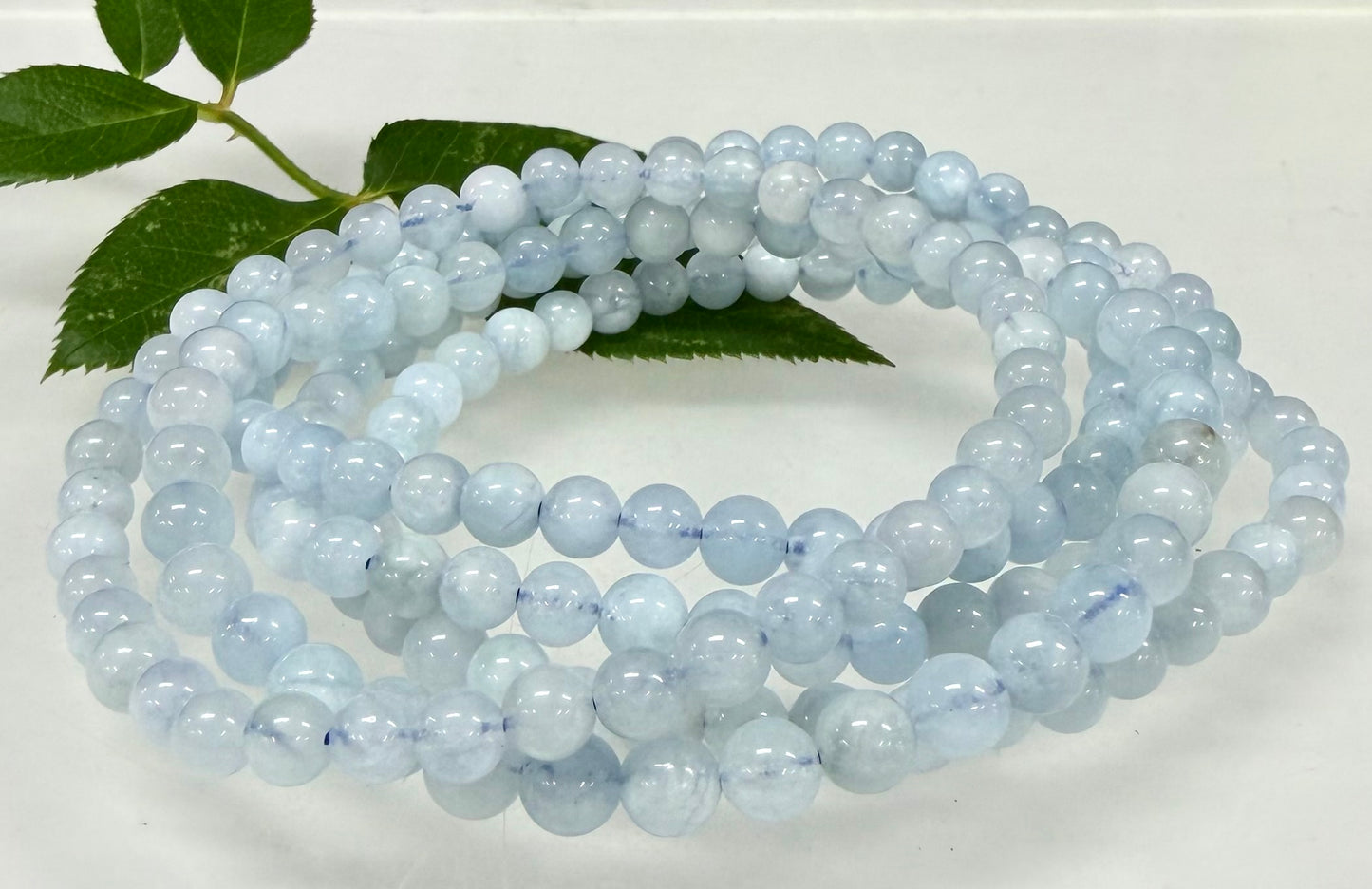 Wholesale Lot 6 Pcs Natural Aquamarine 5mm 7.5” Crystal Healing Stretch Bracelet