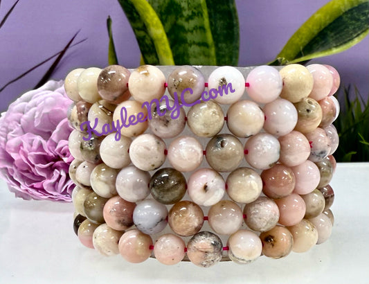 6 PCs Natural Pink Opal Stretch Bracelet 8mm