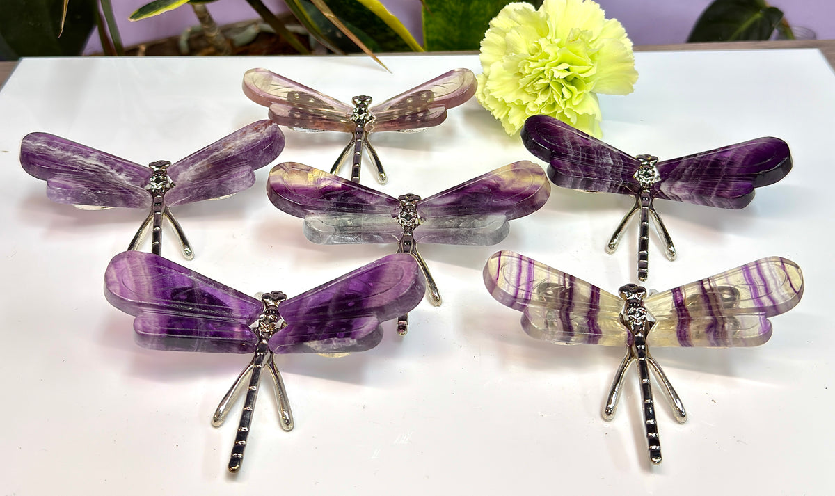 Wholesale Lot 6 PCs Natural Fluorite Crystal Butterfly w/stand Healing Energy