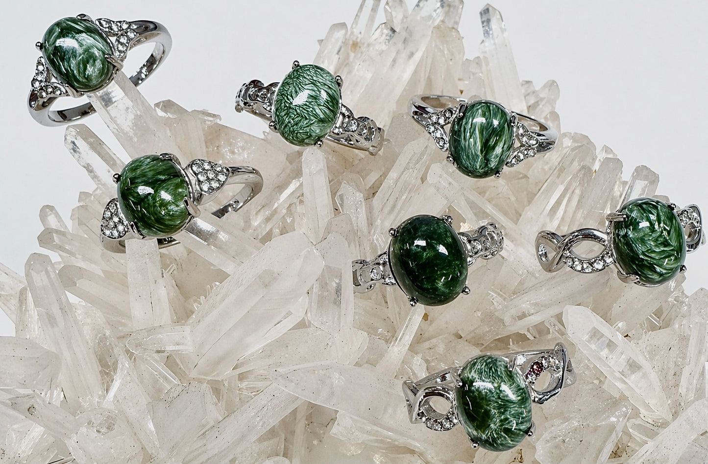 Wholesale Lot 7 pcs Natural Seraphinite Stainless Steel Ring 8x10mm