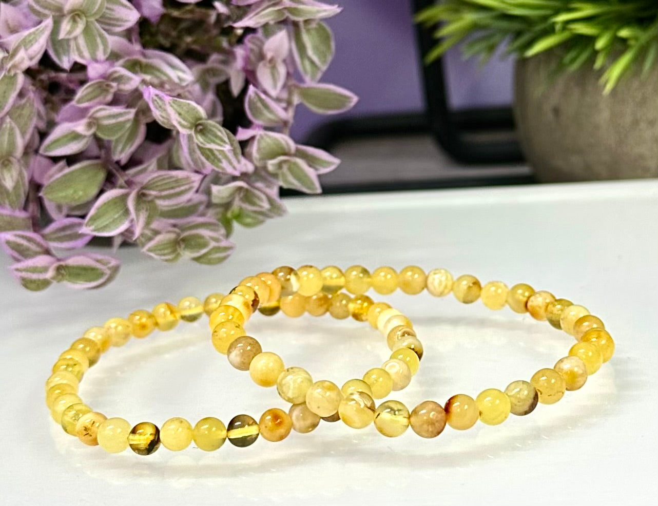 Wholesale 6 PCs 5-6mm Natural Amber Crystal Stretch Bracelet 7.5"