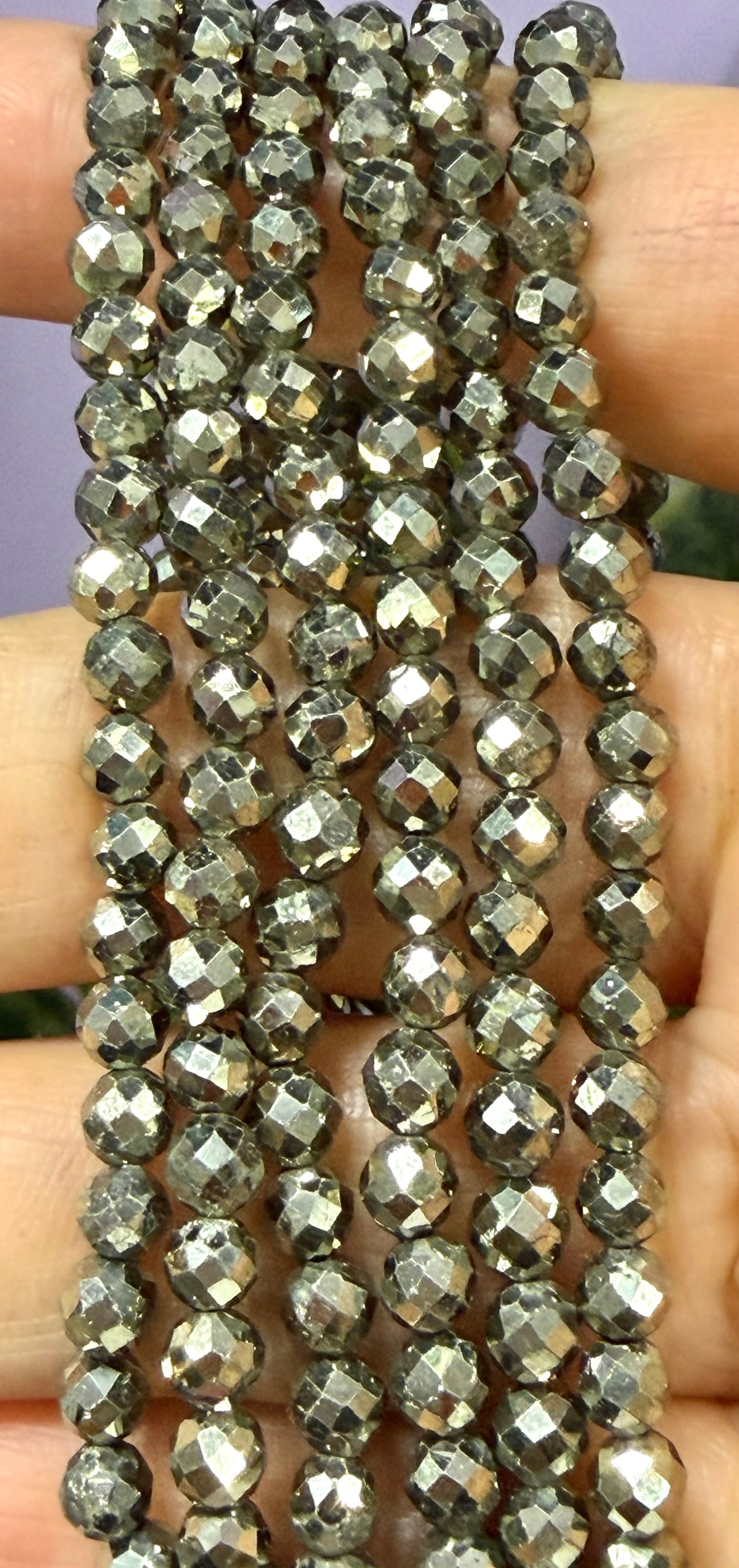 6 PCs 4mm Natural Pyrite Stretch Bracelet 7.5”