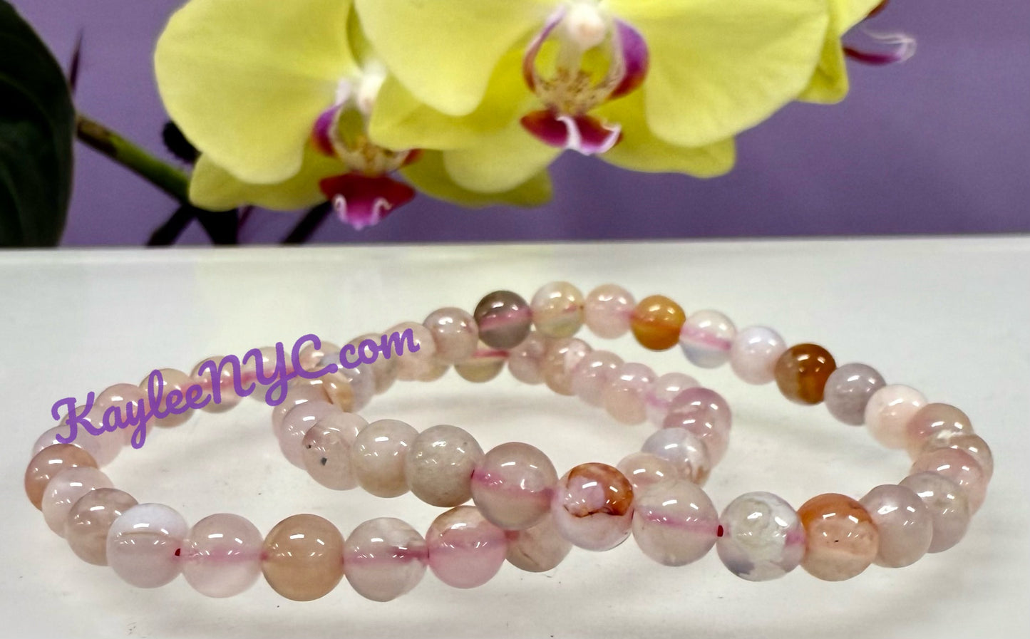 Wholesale 6 Pcs Natural Cherry Blossom Flower Agate 6mm 7.5” Crystal Healing Stretch Bracelet