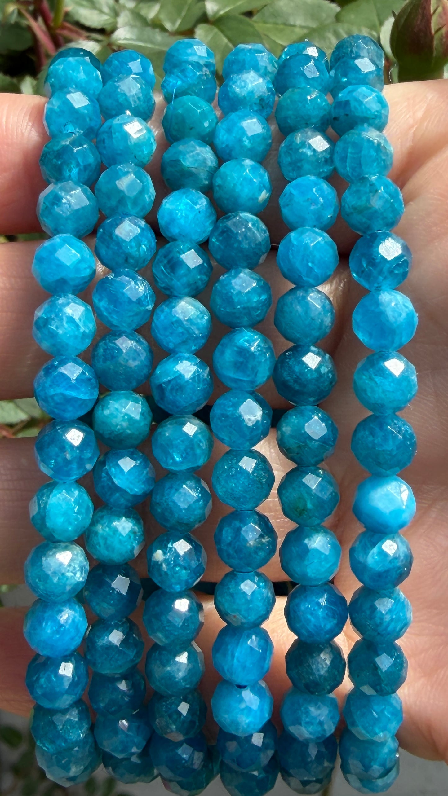 6 PCs Natural Faceted Apatite 6mm 7.5” Crystal Bracelet