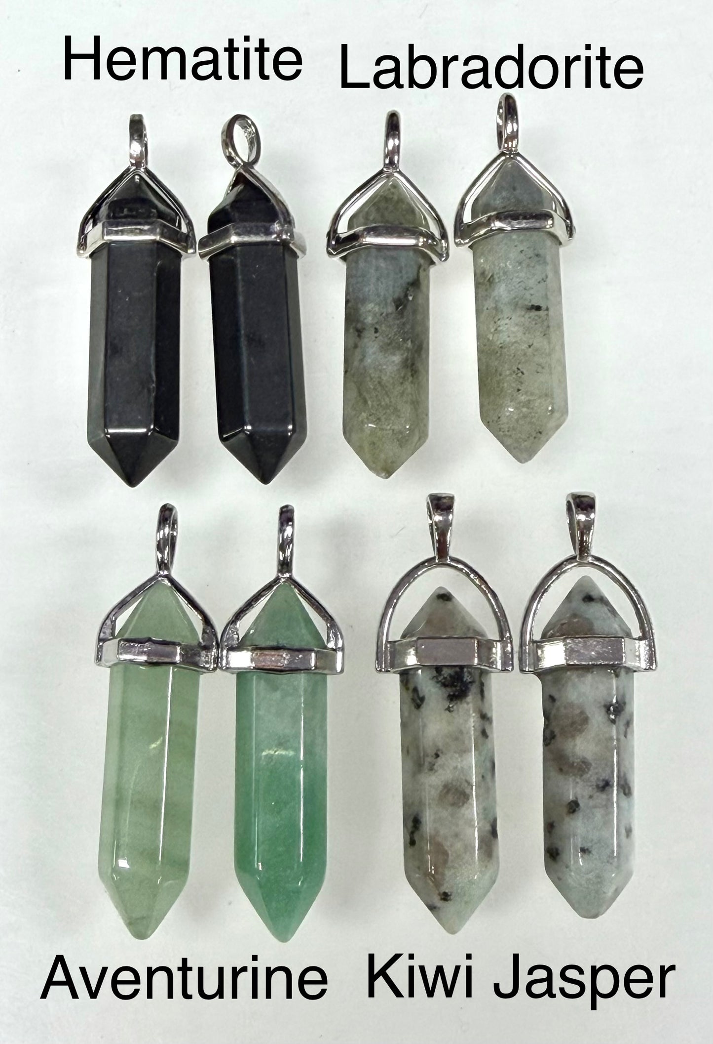 Wholesale Lot 24 Pcs Natural Crystal Point Pendant – Mixed Stones – Rhodium Plated