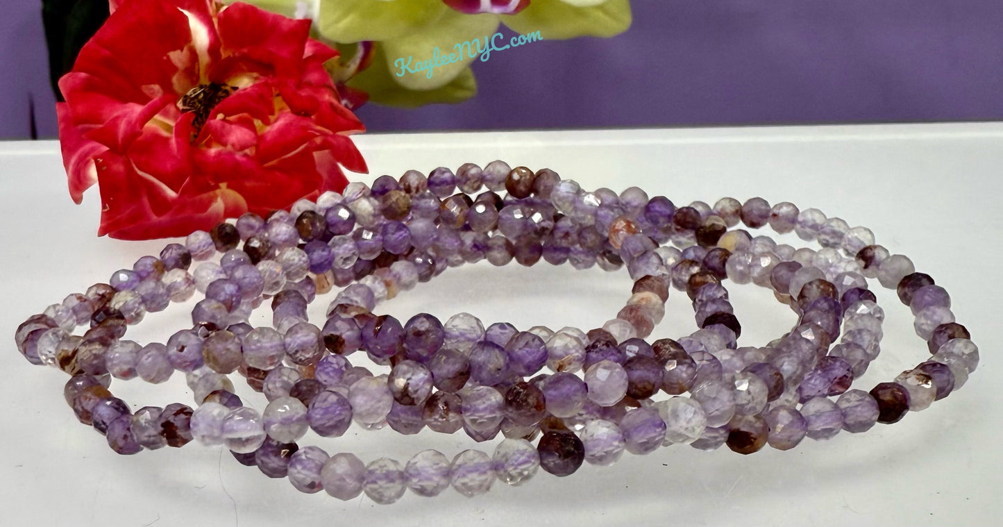 Wholesale Lot 6 Pcs Natural Faceted Super Seven 4mm 7.5” Crystal Healing Stretch Bracelet