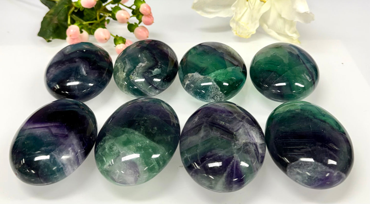 Wholesale Lot 8 pcs Natural Rainbow Fluorite Palm Stones Crystal Natural Energy 2.5-2.8lbs