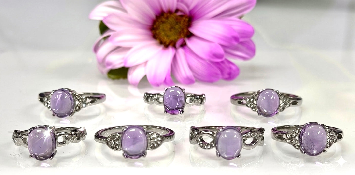 Wholesale Lot 7 pcs Natural Amethyst Stainless Steel Ring 7x9mm Crystal healing Energy