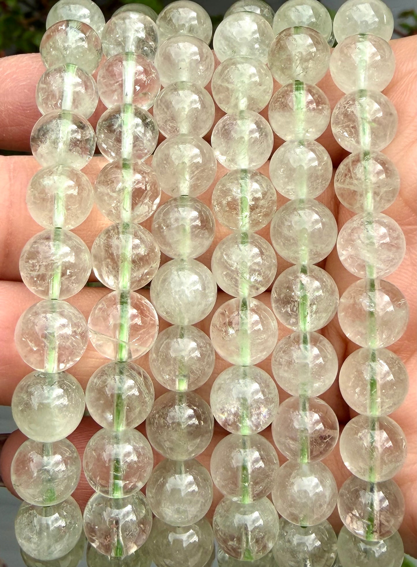 6 PCs Prasiolite 8mm 7.5” Stretch Bracelet crystals healing energy