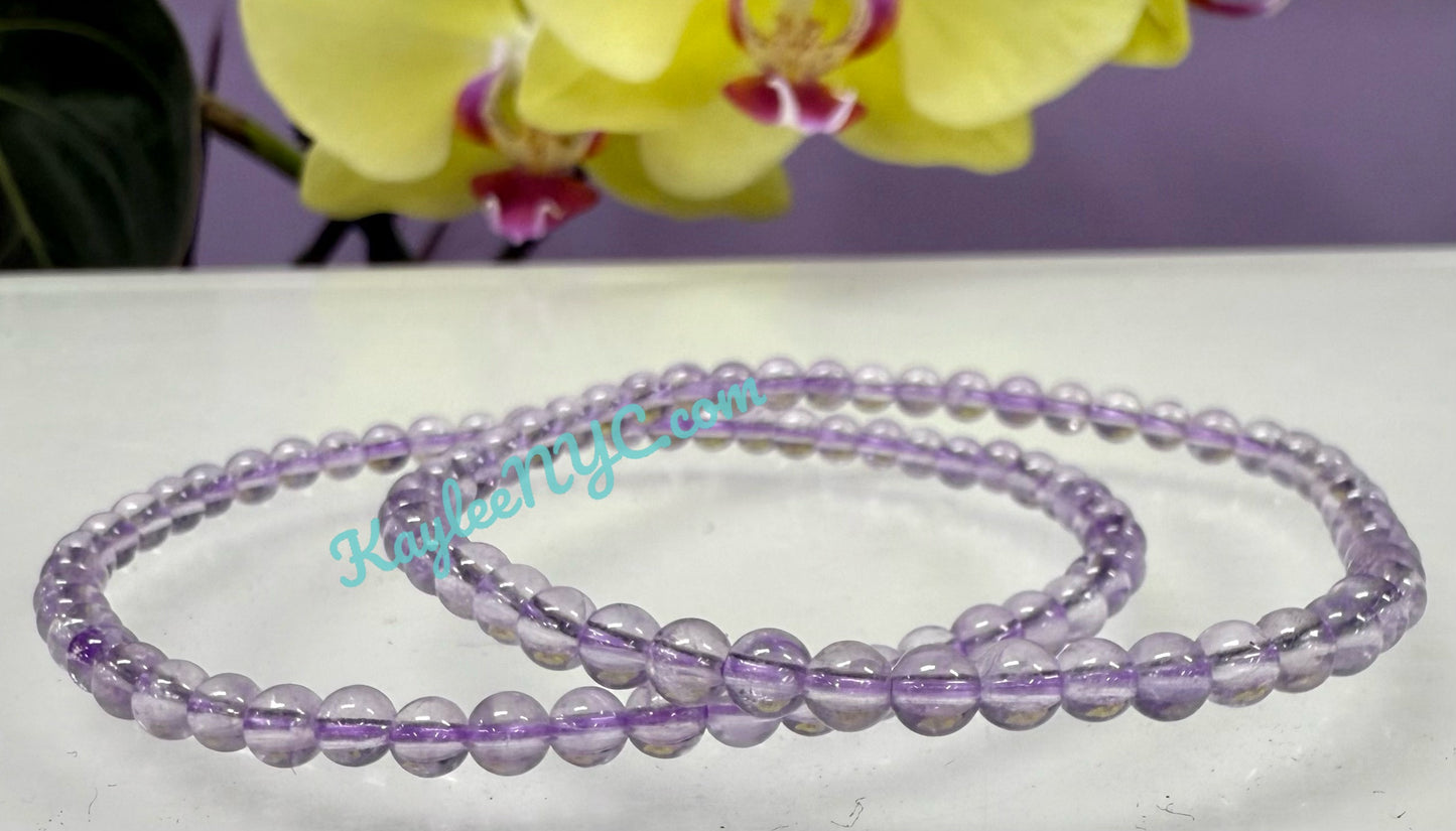 Wholesale Lot 6 Pcs Natural Lavender Amethyst4mm 7.5” Crystal Healing Stretch Bracelet