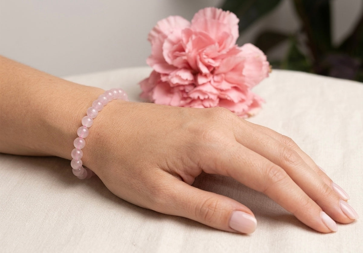 Wholesale Lot 6 Pcs Natural Rose Quartz 6mm 7.5” Crystal Healing Stretch Bracelet